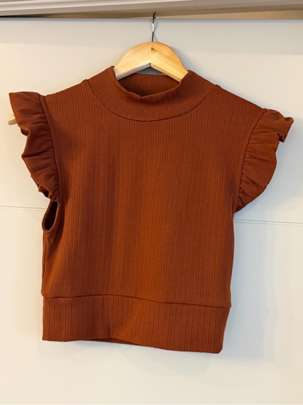 Storia Sleeveless Ruffle Rib Knit Crop Top - Rust - Picture 3 of 3